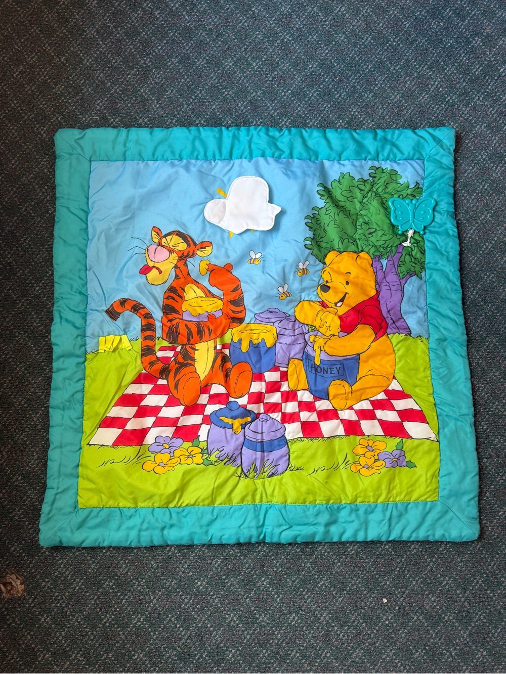 Vintage Winnie the Pooh & Tigger Picnic Activity Mat Blanket Disney Baby 33x33